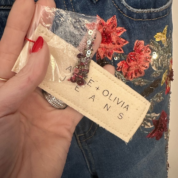 Alice + Olivia Blue Floral Embroidered Flare Jeans - Picture 14 of 15